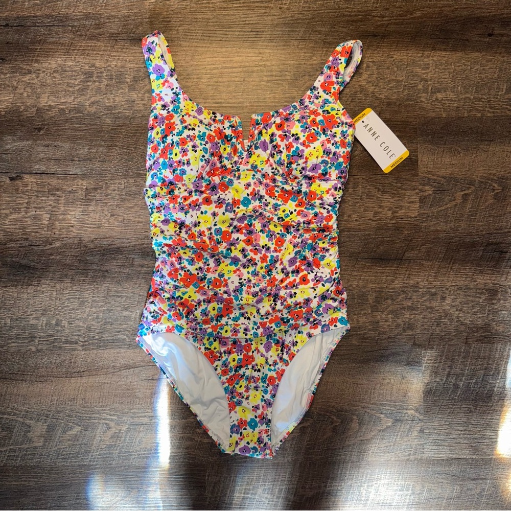 Anne Cole One Piece Swimsuit Floral Multi Ditsy Size Medium New with Tags